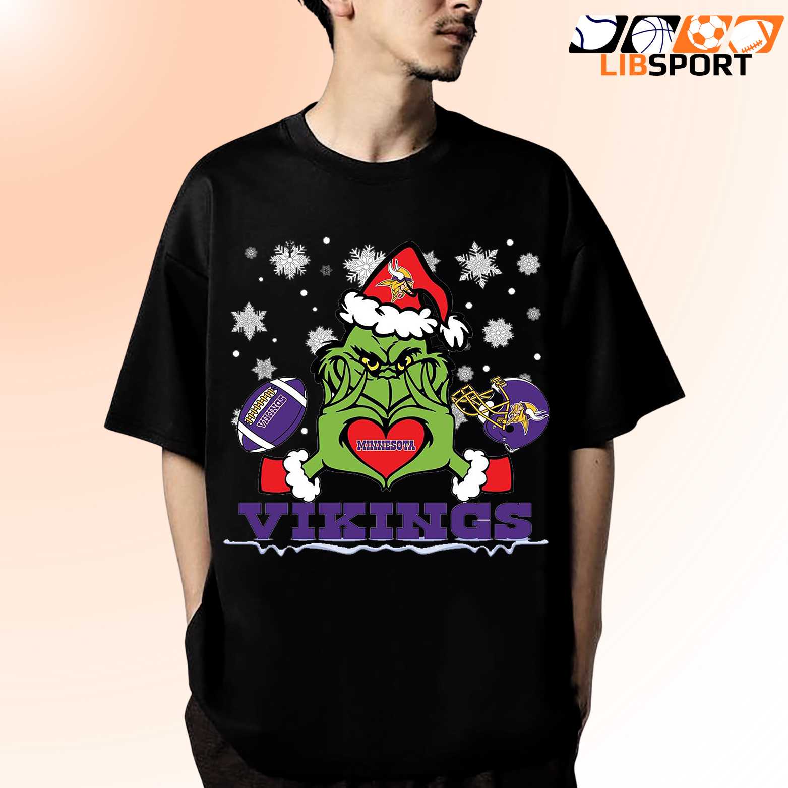 Grinch Loves Vikings T Shirt, Minnesota Christmas Tee, Unisex Game Day Shirt